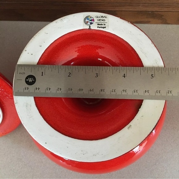 MCM Global Views Begonia Red 12” Tall 2 Piece Candy Hiding Dish Vase Home Decor - Picture 5 of 12